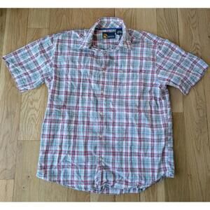 Men's Nautica Jeans Company Button Up Plaid Shirt Size Large Short Sleeve